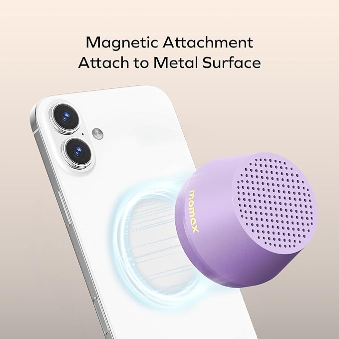 MOMAX Mini Portable Bluetooth Speaker - Magnetic Waterproof Speaker with Balanced Sound, 12H Playtime, Indoor Speaker True Wireless Stereo Pairing for Home, Bedroom, Bathroom, Gift Ideas, Black