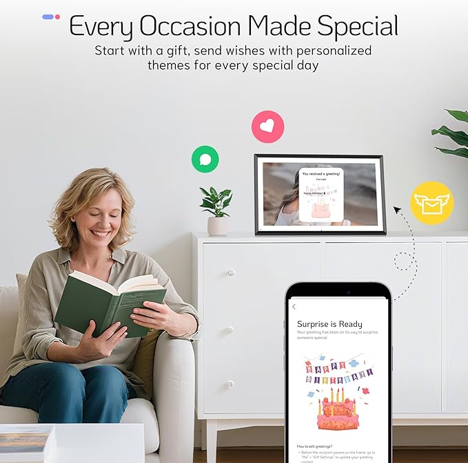 NexFoto 15.6 Inch Touchscreen Digital Picture Frame 64GB, FHD IPS WiFi Digital Photo Frame, Add Photos from Google Photos, Share Photos/Videos via App/USB, Gifts for Birthday/Mom/Women, Black