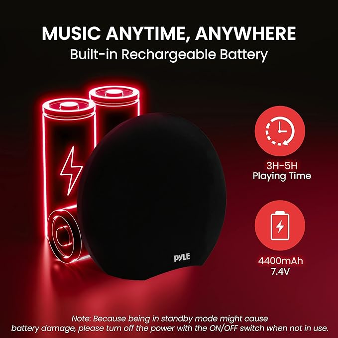 Pyle Portable Waterproof Bluetooth Speaker - 280 Watt Max Output Power, Wireless Music Streaming, Rechargeable Battery, MP3/WMA/FLAC Digital Audio File Support, & Remote Control Battery Operated