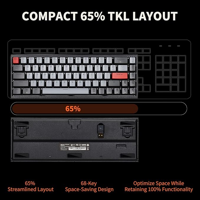 Hexgears X1 Pro Wireless Mechanica Keyboard, Hot-swappable Linear Switch Gaming Keyboard Bluetooth/2.4G/USB-C Mini Compact with Wrist Rest - Blakc/Gray