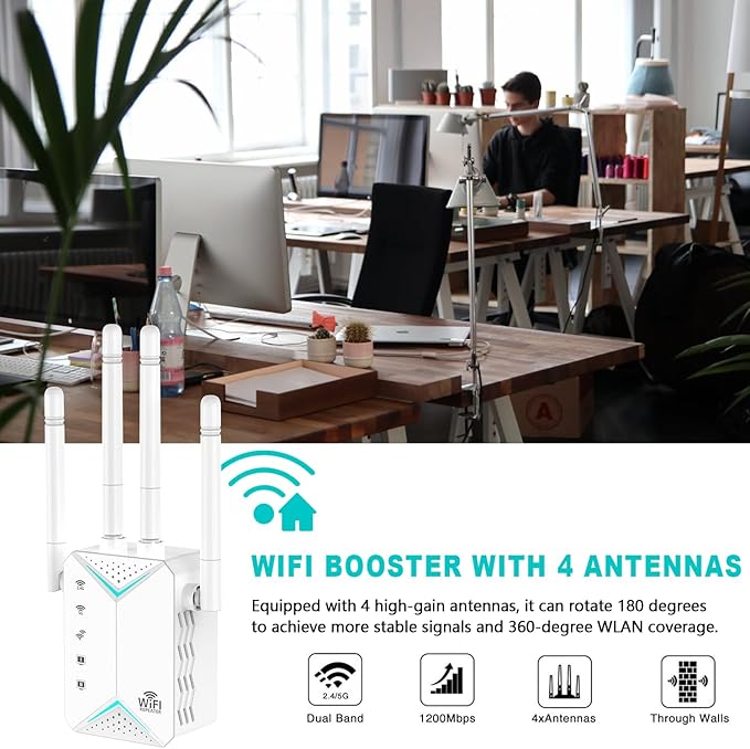 2025 WiFi Extender Signal Booster for Home - 1200Mbps Dual Band, Covers 12880 Sq Ft & 108 Devices, Long Range Internet Booster with Ethernet Port, Easy Setup