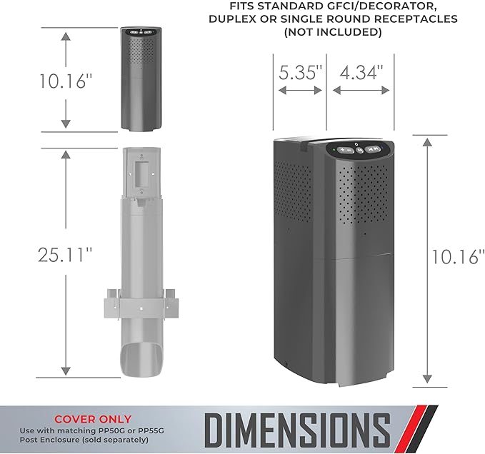 TayMac Gray Bluetooth Speaker Slide Cover PPSPG for ParkPost Outdoor Power Enclosure (Required), Wireless Speaker with Built-in Slot for Mobile Device, Outdoor Bluetooth 5.2