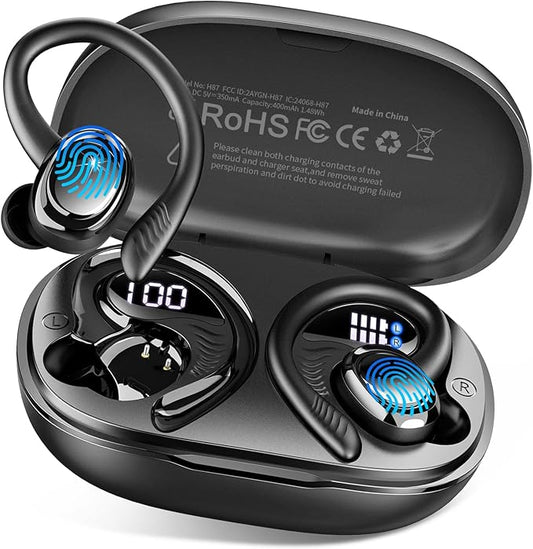 Wireless Earbuds Bluetooth 5.4 Headphones Sport, 2025 Bluetooth Earbuds with Earhooks, 50H Stereo Over Ear Buds, Earphone with 4 ENC Noise Canceling Mic, IP7 Waterproof Headset for Running/Gym/Workout