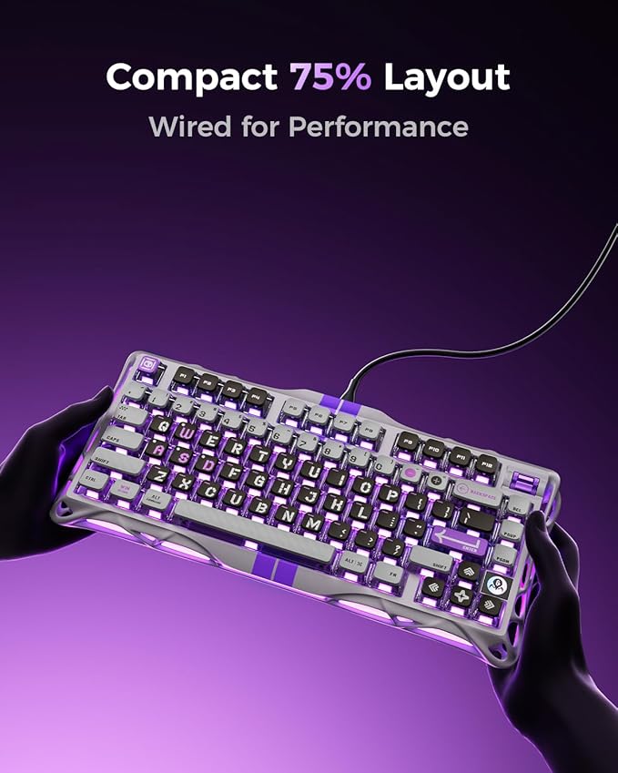 GravaStar Mercury V75 HE Keyboard – 75% Hall‑Effect Magnetic‑Switch Gaming Keyboard, 79‑Key, 8000 Hz Polling, 0.005RT, Wired USB-C, RGB Backlit, Adjustable Actuation, Semi‑Aluminum Chassis -Mecha Gray