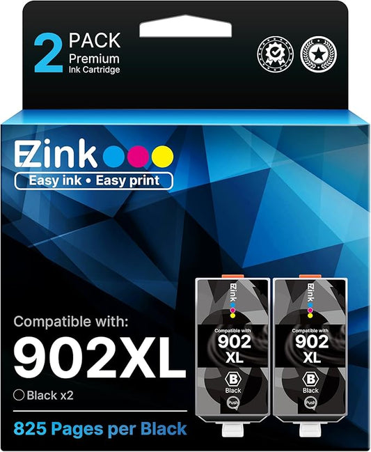 E-Z Ink Compatible 902 Ink for HP 902XL Black 2 Pack Replacement for 902XL Ink Cartridges for HP Printers to use with Officejet Pro 6978 6968 6970 6974 6975 6960 Officejet 6962 6958 6950 6954 6951