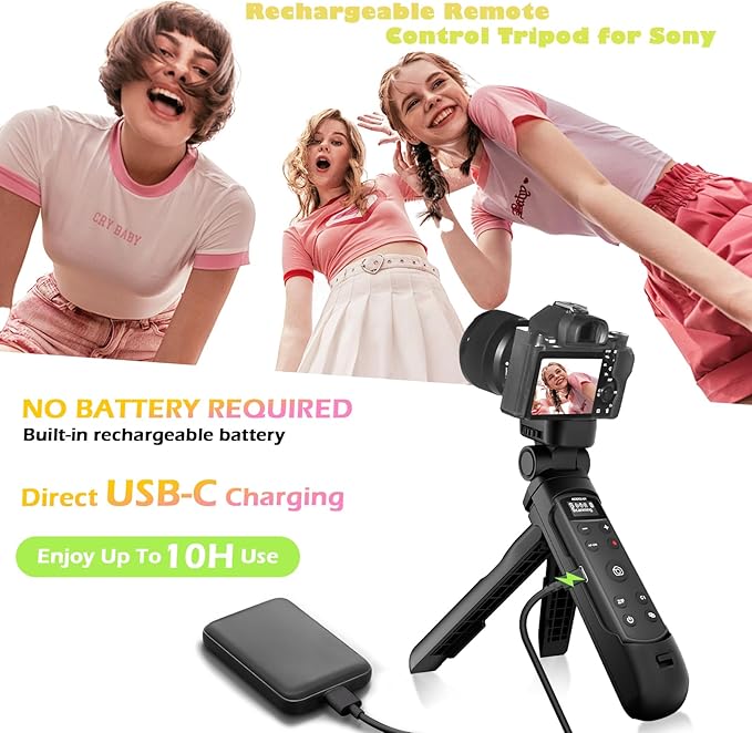 for Sony Vlog Shooting Grip Tripod with OLED Screen & Rechargeable Wireless Camera Remote - Zoom/Focus Control for ZV-1, ZV-E10,ZV-1F, A6100, A6400, A6700,A7IV,RX100 VII,A9,A9 II,FX3 (Black)