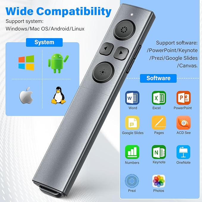 2-in-1 USB Type C Presentation Clicker, Rechargeable Wireless Presenter Remote, Clicker for PowerPoint Presentations, Pointer for Presentations Slide Advancer with Volume Control for Mac,Computer, PPT