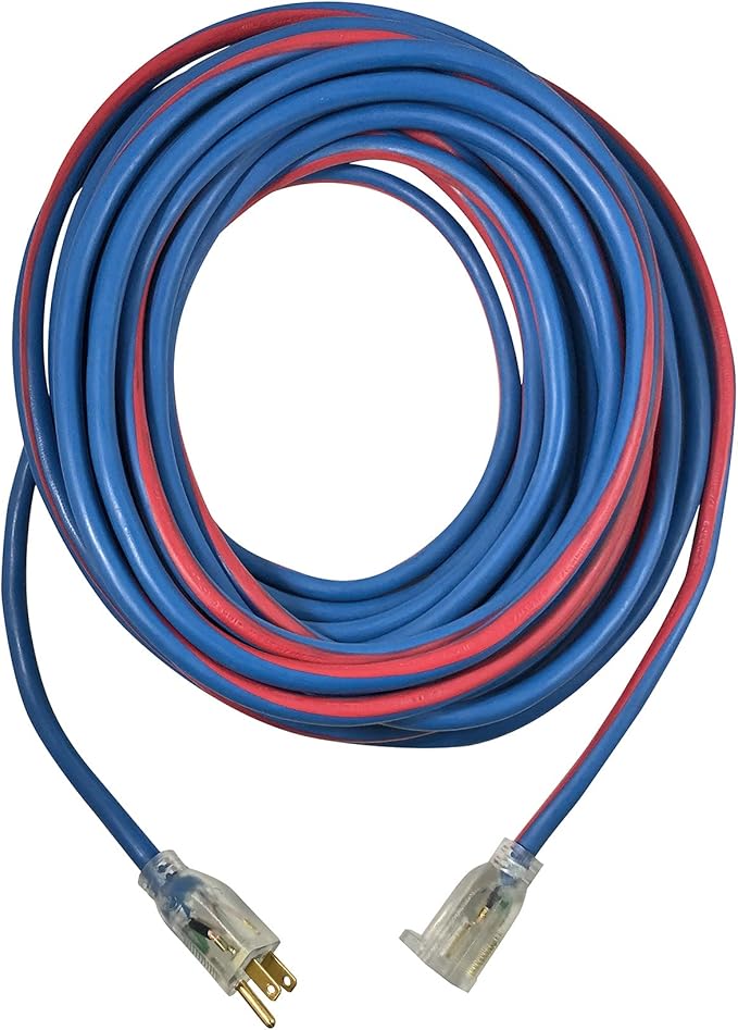 US Wire 99050 12/3 50-Foot SJEOW TPE Cold Weather Extension Cord Blue with Lighted Plug