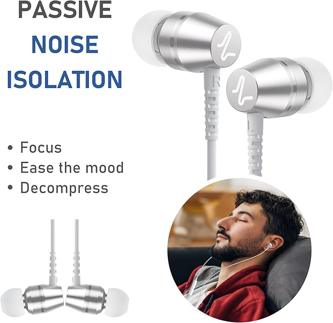 LUDOS OMNITONE Wired Earbuds in-Ear Headphones, 5 Years Warranty, Earphones with Microphone, 3.5 mm Jack Corded Ear Buds, Videoconference for iPhone, Samsung, Laptop, Kids, School Students - White