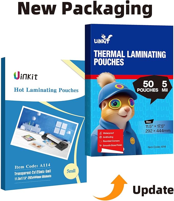Uinkit Hot Thermal Laminating Pouches 5Mil Thick for Extra Protection 11.5x17.5 inches Laminating Sheets for Sealed 11x17inches Document and Photo 50 Pack A3 Menu Taloid Size