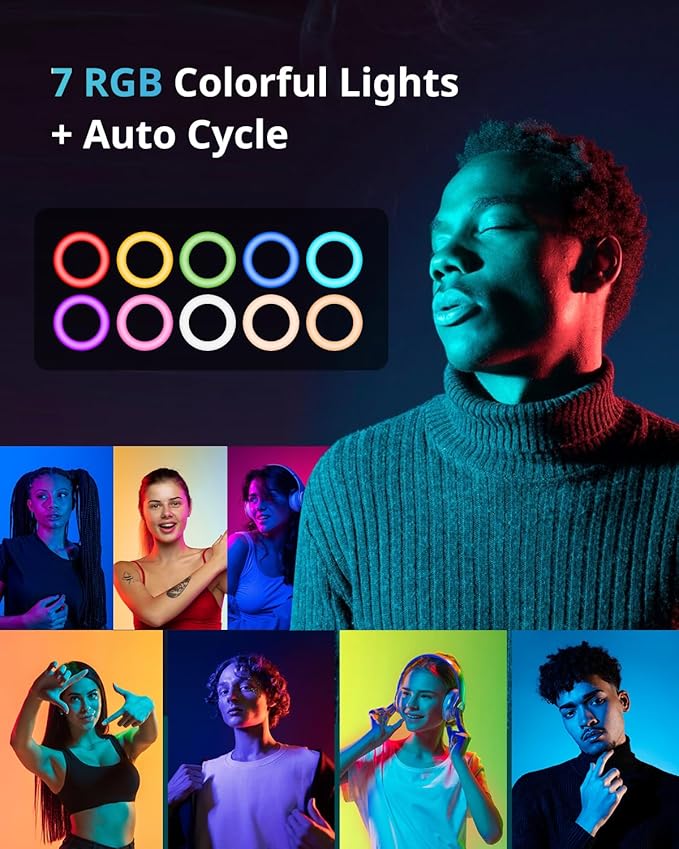 UBeesize 12'' RGB Selfie Ring Light with 62’’ Tripod Stand for Video Recording＆Live Streaming(YouTube, Instagram, TIK Tok), Compatible with Phones, Cameras and Webcams