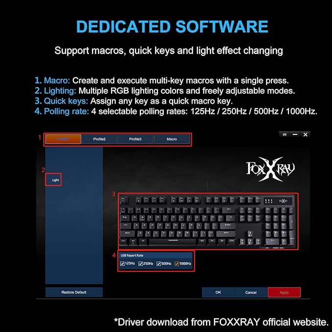 HKM-88 Full-Size Mechanical Gaming Keyboard, Customizable Keys with Macro Support, RGB Backlit, Outemu Red Switches, USB Plug and Play for PC