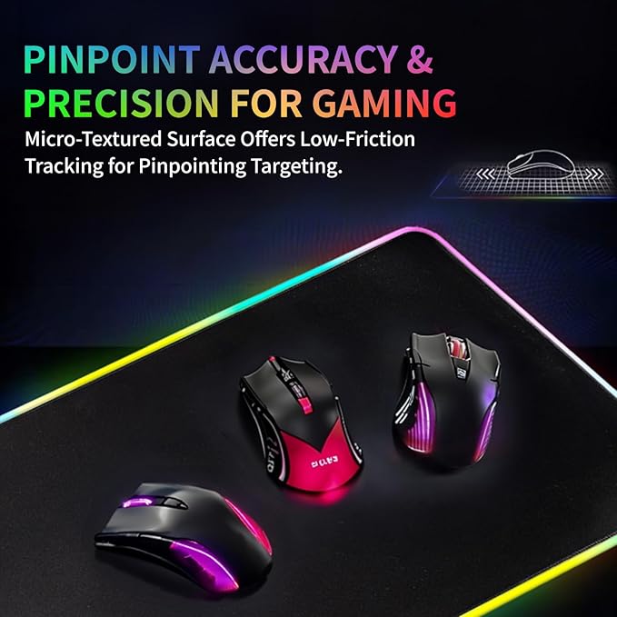 RGB Gaming Mouse Pad with Wireless Charging 15W, LED Mouse Mat 31.5 * 11.8 in, 10 Light Modes Extra Large Mousepad Non-Slip Rubber Base Computer Keyboard Mat for Gaming, MacBook, PC, Laptop, Desk