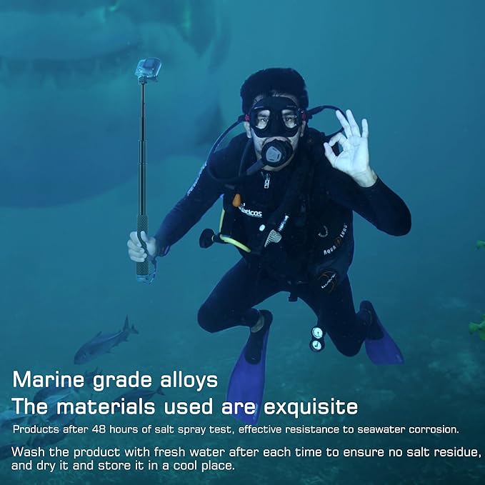 46''Alumium Waterproof Selfie Stick with 1/4 Thread Hole Underwater Pole Handle Grip Monopod for GoPro Hero 13 12 11 Max Insta360 AKASO DJI OSMO Action Cameras Accessories