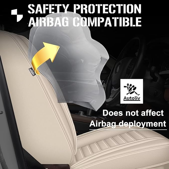 TTX LIGHTING 2 Front Seat Covers Fit for Kia Sportage 2009-2026 Seat Covers Cushion Faux Leather Compatible with Airbag(2 Front seat,Beige)