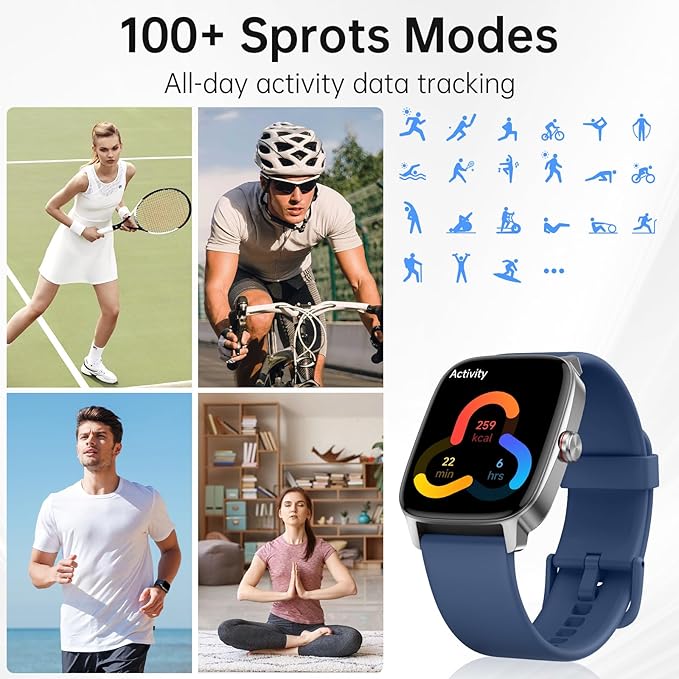 Smart Watches for Women Men with Bluetooth Call & AI Voice, 1.85" HD Fitness Tracker with Heart Rate SpO2 Sleep Monitor, 100+ Sports Modes Mini Games, IP68 Waterproof Smartwatch for Android iOS Phones