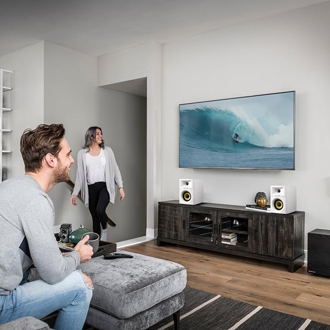 Sanyun SW205 4" Bookshelf Speakers | Immersive HiFi Audio with Virtual Surround | Flagship DAC/DSP Engine | Geometric Diffusion Cabinet | 80W, Bluetooth 5.4/Optical/AUX Inputs, Wireless Remote, White