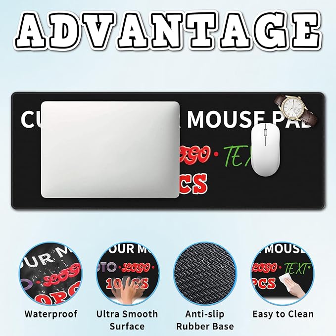 10 Pcs Custom Mouse Pad with Photo, Personalized Mouse Pad with Picture, Customized Picture Mousepad, Soft Touch, Ideal Gift for Office Workers, 12in*31.5in