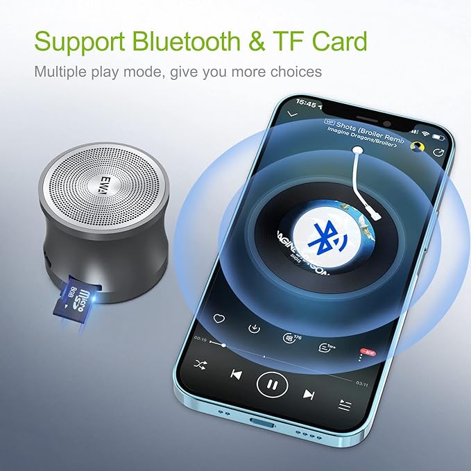 EWA A109mini Bluetooth Speaker with Bass Radiator, Enhanced Bass, Portable Wireless Speaker for Home, Hiking and More - Gray