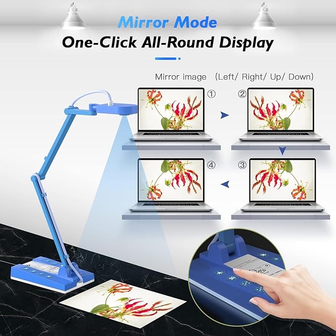 TreasLin Document Camera,10MP USB Document Camera for Teachers, Overhead Camera Remote Learning, Classroom Presentations, Art Classes Online Teaching with Multi Angle Rotation Adjustment LED Light