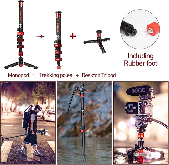 IFOOTAGE Monopod with Feet, 59’’ Lightweight Telescopic Carbon Fiber Camera Monopod,Tripod Stand,Metal Flip Locks for DSLR,Sony,Max.Load 22lbs,Cobra 2 C150 Ⅱ