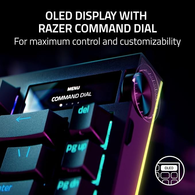 Razer BlackWidow V4 Pro 75% Wireless Gaming Keyboard: OLED Display - True 4K Hz Wireless - Bluetooth - Hot Swappable - Orange Tactile Switches - Command Dial - Snap Tap - Chroma RGB - Wrist Rest