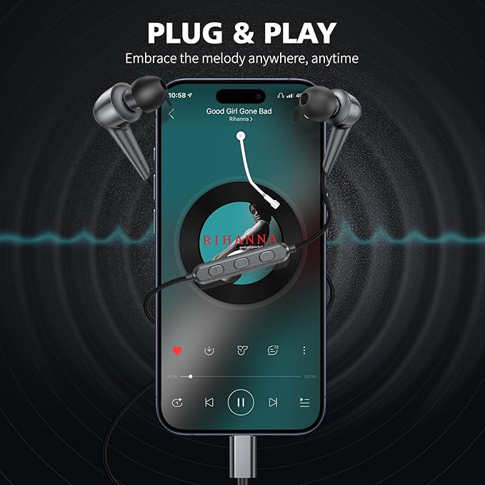 USB C Earbuds Wired Headphones with Mic for iPhone 17 16e 16 15 iPad Air Pro Samsung Z Flip Fold 6 Galaxy S25 Ultra S24 Pixel 8 7 6 Oneplus, Type C in-Ear Volume Control Noise Isolation Sport Headset