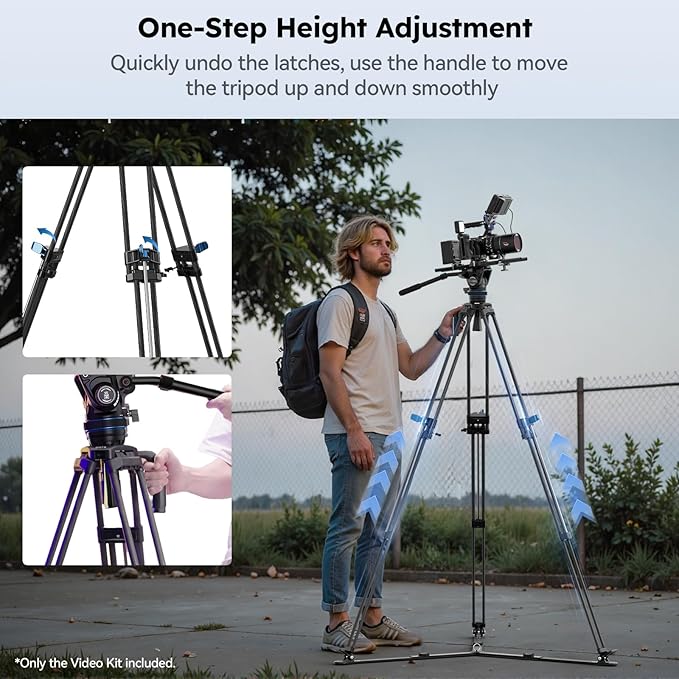 SIRUI SQ75 Carbon Fiber Video Tripod with Hydraulic Fluid Head, 70.1" Rapid Professional Camera Tripod, Stepless Damping on Pan/Tilt, Dual Quick-Release Plate Mode, Max Load 8kg/17.6lb (SQ75+S5)