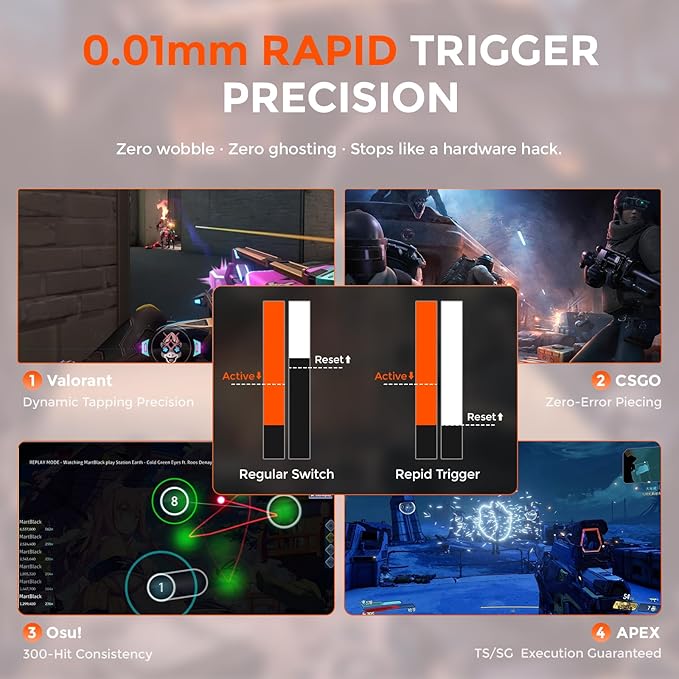 DAREU COOL60 60% Hall Effect Gaming Keyboard with Magnetic Switch, SOCD, 0.01mm Actuation Adjustable Rapid Trigger,8000 Hz Polling, Frosted Transparent Keycaps, Hot-swap, RGB Backlit