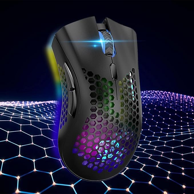 VEGCOO Wireless Gaming Mouse, C23 Silent Click Wireless Rechargeable Mouse with Colorful LED Lights and 3 Level DPI 400mah Lithium Battery for Laptop and Computer (Black)