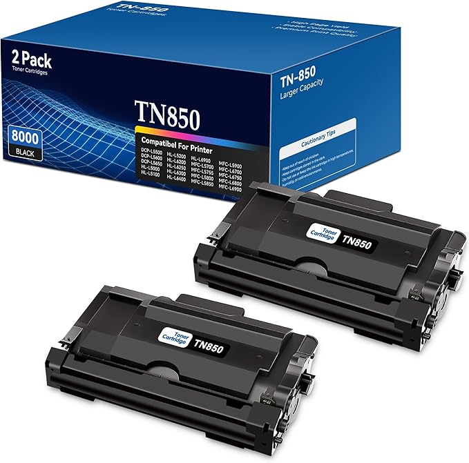 TN850 TN-850 Toner Cartridge Compatible for Brother HL-L6200DW HL-L5200dw TN850 TN-850 TN 850 TN820 Toner HL-L6200DW MFC-L5700DW MFC-L5850DW HL-L5200DW MFC-L5900DW MFC-L6800DW Printer 2 Pack Black