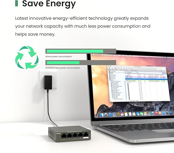 Tenda TEG1105P, 5 Port Gigabit PoE Switch Compatible with IEEE 802.3af/at Devices, Unmanaged PoE Switch with 4 Port PoE+@63W, Plug & Play, Fanless & Metal Design, Limited Lifetime Protection