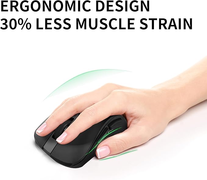 Wireless Mouse, 2.4G Ergonomic Optical Mouse, Computer Mouse for Laptop, PC, Computer, Chromebook, Notebook, 6 Buttons, 3200 DPI, 3 Adjustment Levels（Black）