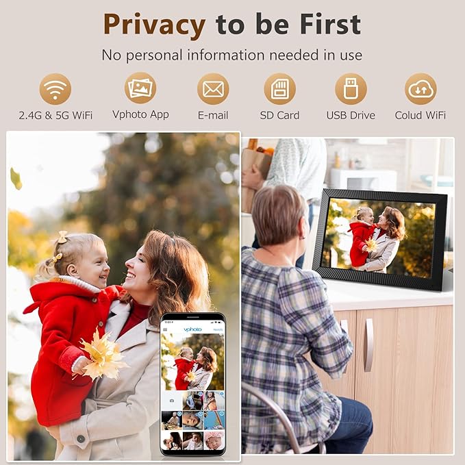 17 Inch Digital Picture Frame, Benibela 2.4G/5G Dual WiFi AI Smart Electronic Photo Frame, Remote Control, Motion Sensor, Wall Mounted, 32GB, Share Mother's Day Video via App Cloud Email USB(16:10)