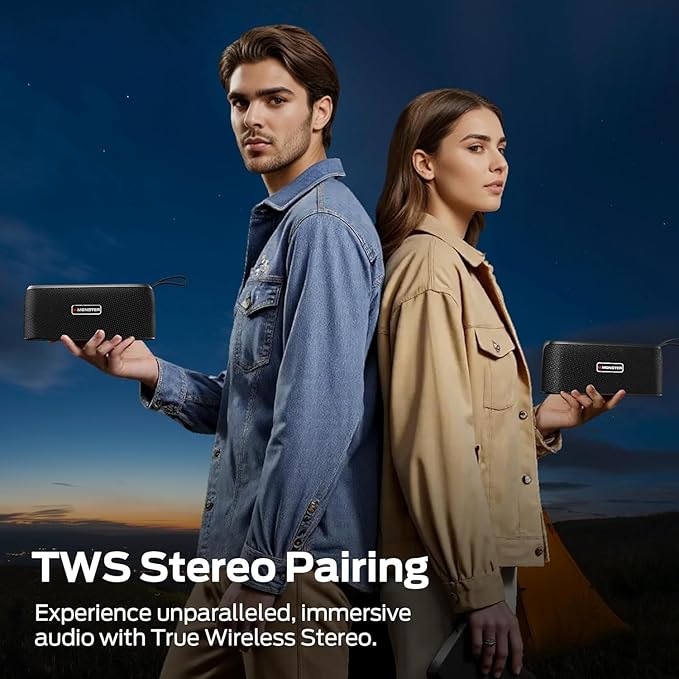 Monster Shock Portable Bluetooth Speaker, True Wireless Speaker, 30W Loud Stereo Sound, IPX6 Waterproof,17 Hours Playback, Bluetooth 5.4 TWS Pairing ，Outdoor Speakers with Handle