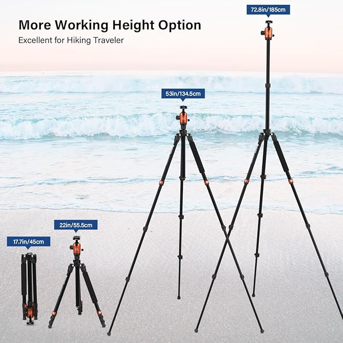 Geekoto 73-Inch Camera Tripod - Lightweight DSLR Tripod with 360° Ball Head & Quick Release Plate, Supports Up to 33.07 lbs, Portable for Travel & Outdoor Photography