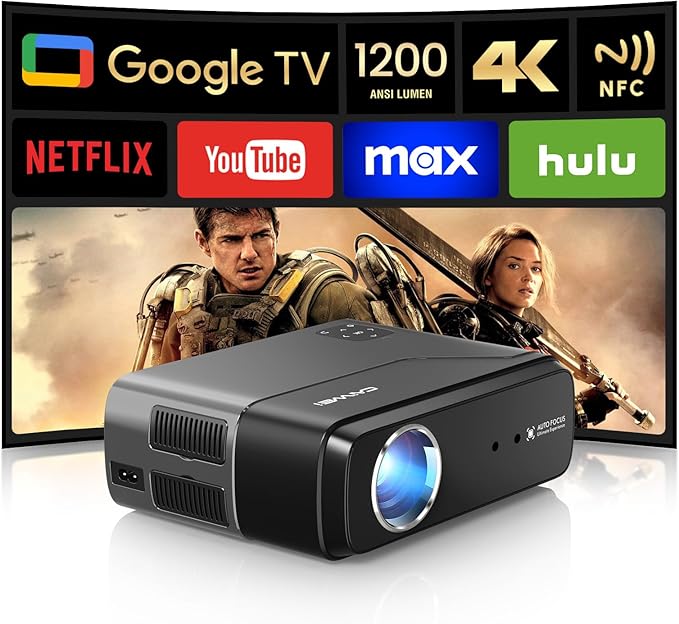 4K HDR Google TV Projector with Netflix Licensed Ultra HD Portable Smart Projector with Wifi6 and Bluetooth 5.4 , HDMI ARC, Dolby Audio, NFC, Auto Focus for Home Theater, Outdoor Movie Indoor, Bedroom