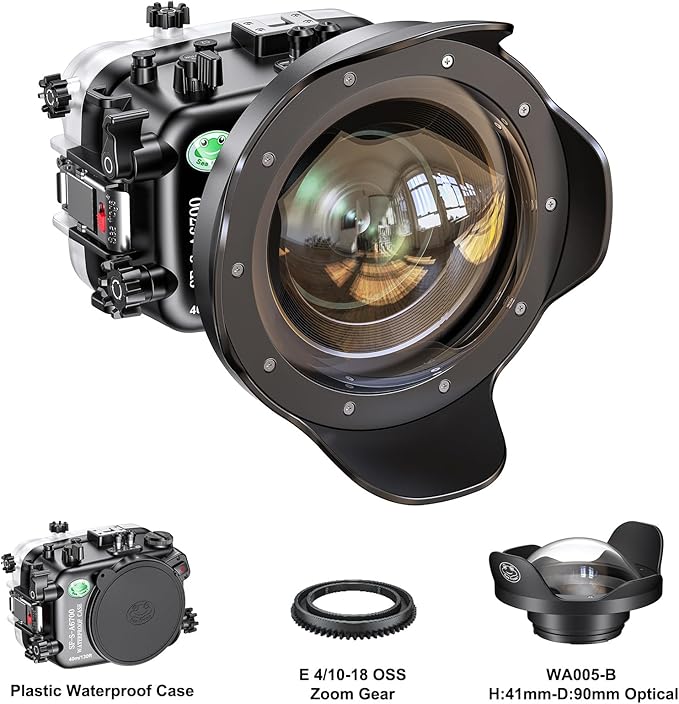 Sea frogs Underwater Camera Housing compatible with Sony A6700 E 4/10-18 OSS with Wide Angle Fisheye Lens IPX8 Maximum Diving Depth 40m/130ft Waterproof Camera Case for Diving, Surfing, Rowing, Skiing