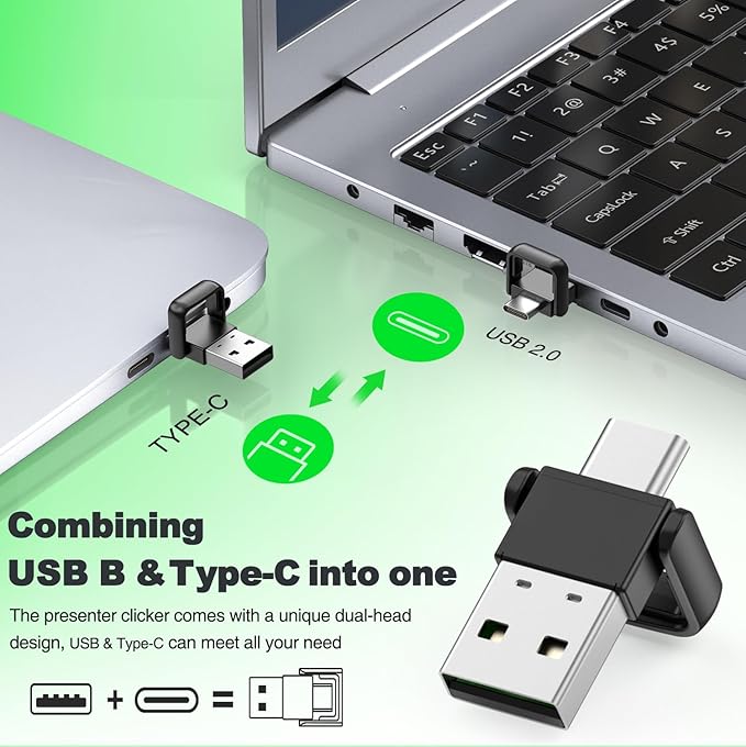 Presentation Clicker Wireless Presenter Remote for PowerPoint,USB Type C Wireless Presentation Clicker with Green Light for Mac, Computer, Laptop