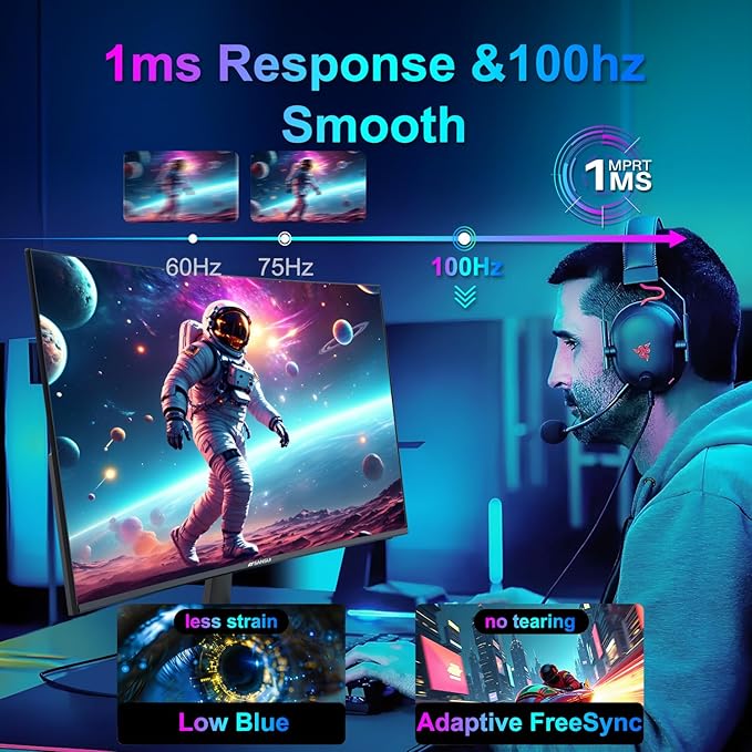 SANSUI Curved Monitor 24 inch 100Hz USB Type-C Computer Monitor with Built-in Speakers- MPRT 1ms,Adaptive Sync,HDR,1500R,VESA 75x75mm Compatible, for Home and Office(ES-24C1)