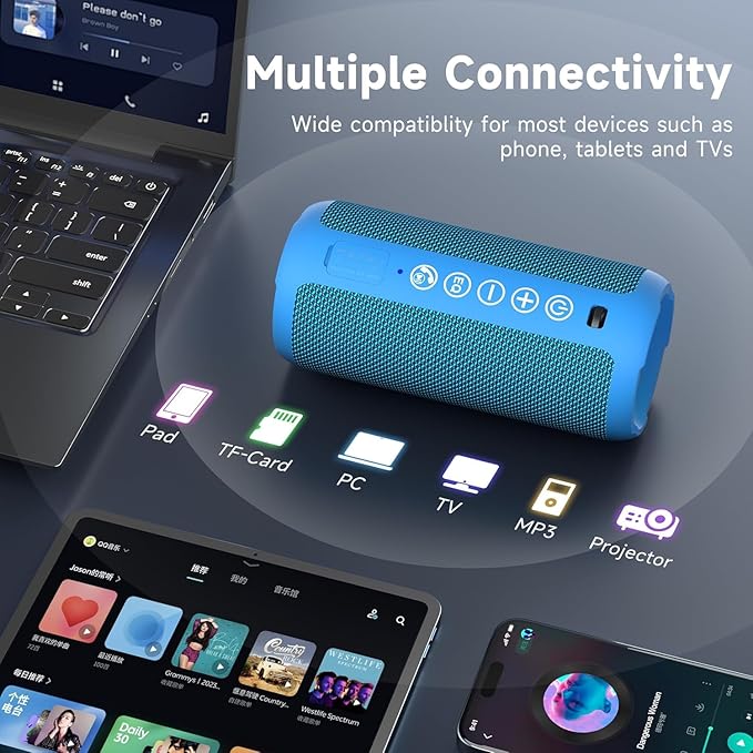 Ortizan Portable Bluetooth Speakers, IPX7 Waterproof Wireless Outdoor Speaker with 24W Loud Stereo Sound And Bluetooth 5.3, Deep Bass, RGB Lights, Dual Pairing, 30H Playtime for Home, Party