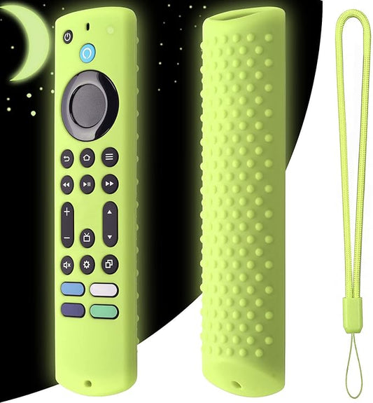 6.2 Inch Silicone Cover for 2023 Fire TV Stick 4K Max 2nd/Fir TV Omni Series/FireTV 4-Series Remote,Toshiba/Insignia FirTV Remote Cover with Lanyard(Glow Green)