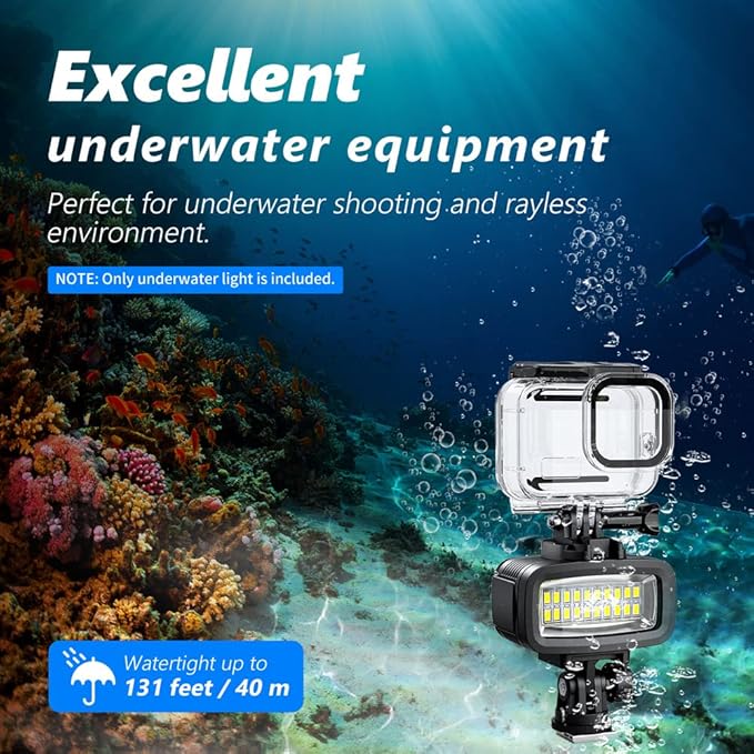 Diving Video Light Waterproof 131FT/40M with Hot Shoe Adapter 3 Color Filters Led Camera Fill Lights Underwater Photography Lighting for Gopro Nikon Sony Canon Fujifilm(SL-100)