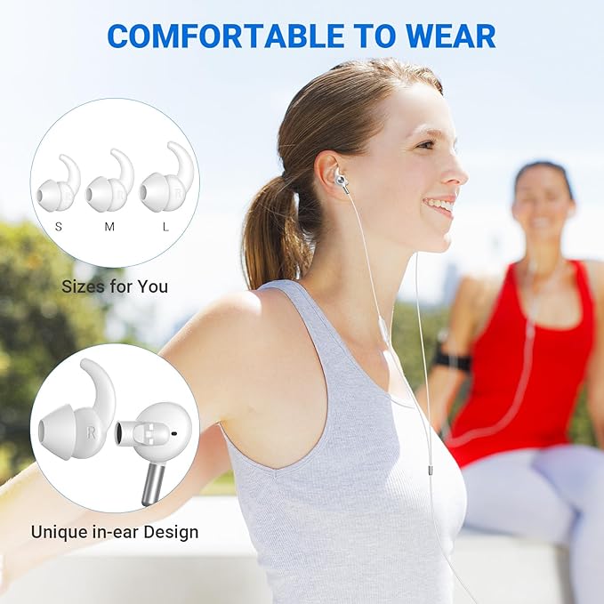 Earbuds Wired 3.5mm Headphones for School PC, Noise Cancelling Ear Buds Wired with Microphone Case Magnet Wire Plug in Earphones for HP/Surface/Acer Computer Laptop Chromebook Corded Headphone, White