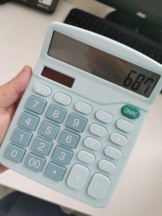 YOUHO Office Desk Calculator, 12-bit Solar Battery Dual Power Standard Function Electronic Calculator with Large LCD Display (1PACK，Blue)