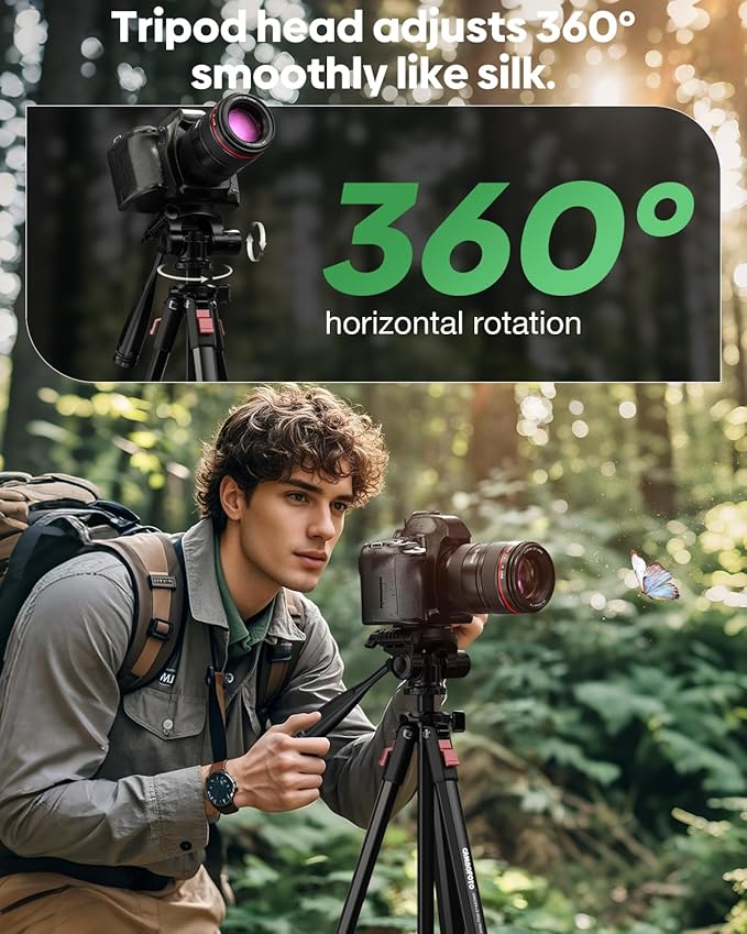 68" Lightweight Travel Camera Tripod Stand, Portable Aluminum DSLR/SLR Tripod and Carry Bag, for Photo, Video & Vlogging, Compatible with Canon/Nikon Camera