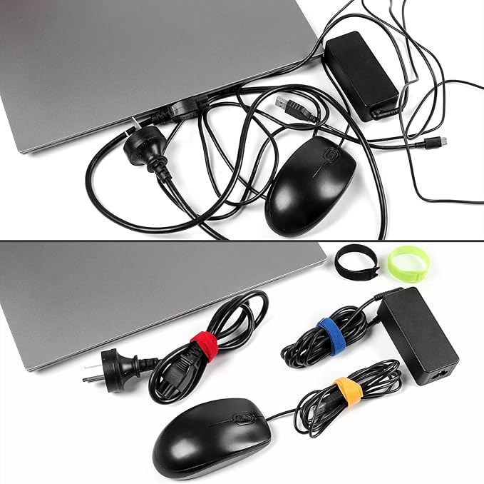 OneLeaf 120PCS Cord Organizer 6in Cable Ties Reusable with Hook and Loop, Colorful Fastening Cord Ties Wire Management for Home, Office, Data Centers, and Electronics, 5 colors