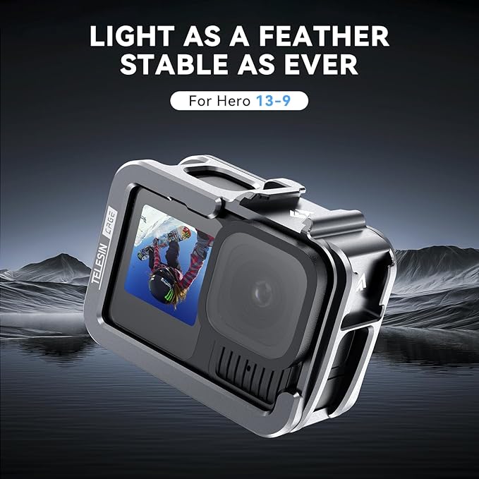 TELESIN Aluminum Case Metal Camera Cage for Go Pro 13 12 11 10 9, Protective Frame Housing with ND/CPL Lens Filter Compatibility, Protective Cage with 2 Cold Shoe Mount for Camera Accessories