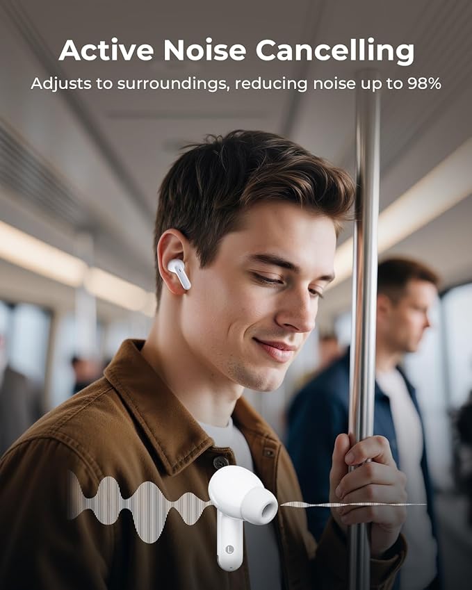 Wireless Earbuds, Ear Buds Active Noise Cancelling with Charging Case, 6.0 Bluetooth Earbuds with AI Clear Calls, 40H Playtime for Sports & Working, Stereo Sound Headphones for iPhone/Android/iPad