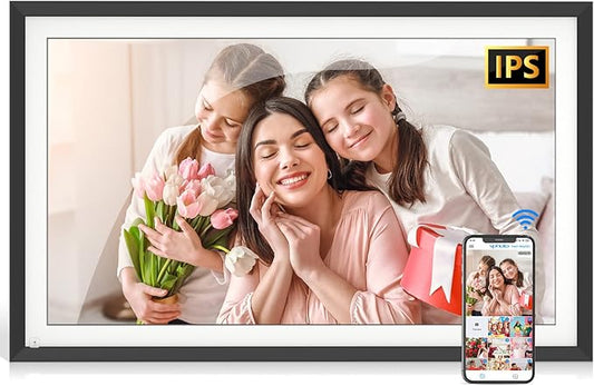 Large Digital Picture Frame 15.6” Smart photo frame - 2.4&5G Wi-Fi picture frame 1920*1080 IPS Touch Screen, 32GB, Wall Mountable, Remote Control, Share Photo Video Via App, Email, Free Cloud Storage